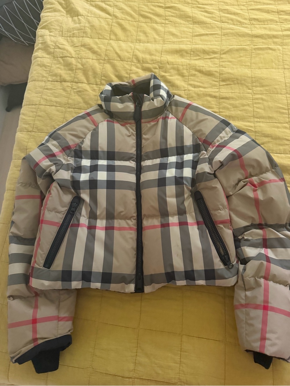 Burberry Beige Check Quilted Puffer Jacket